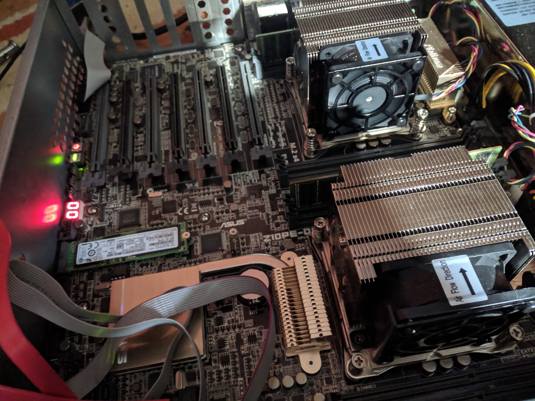 Both heatsinks being shown with the fans running