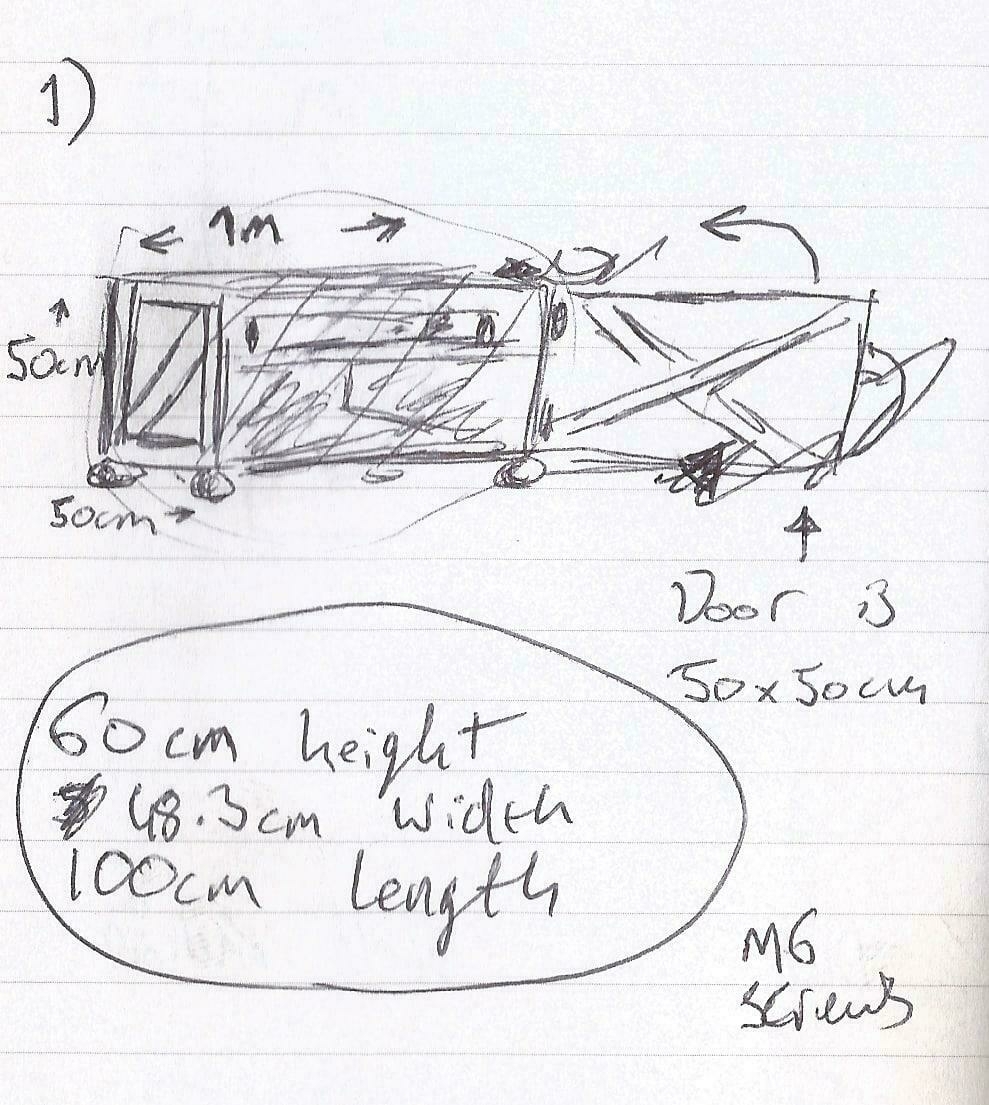 A quick sketch of the server cabinet/coffee table idea